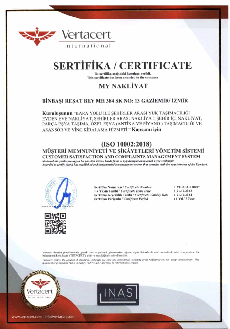 İzmir Nakliye Firması Seçerken Hangi Belgeler Önemli? | Belgeli ve Güvenilir MY Nakliyat